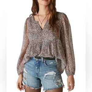 Lucky Brand Long Sleeve Floral Print Women's Top L